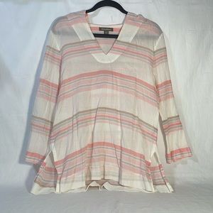 Tommy Bahama Porta Stripe Pink Cotton Tunic Hooded Beach Cover up Shirt Top
